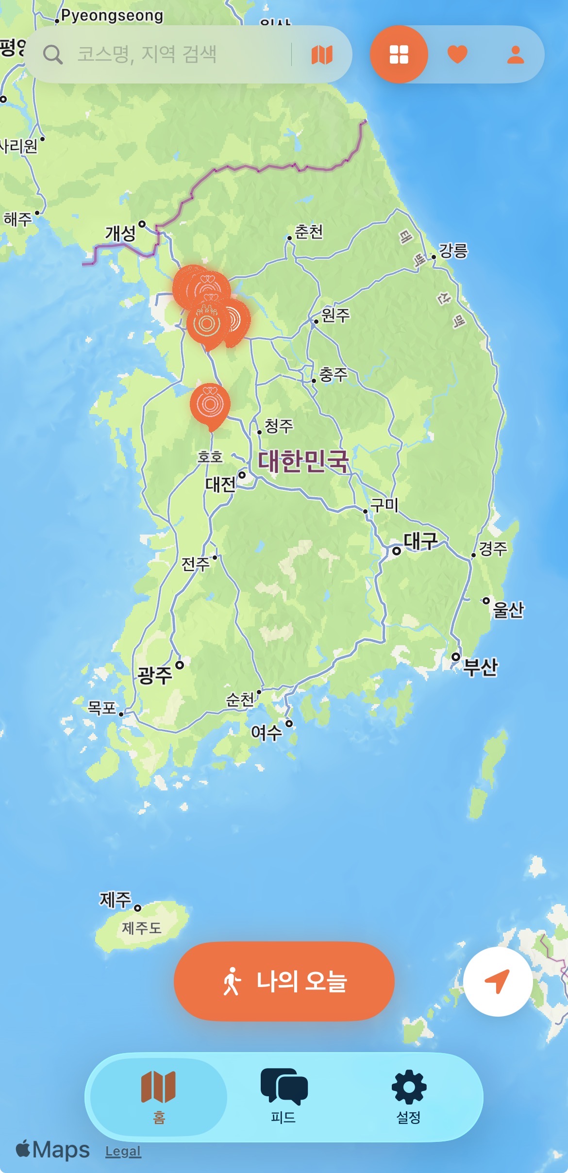 tteona 지도 화면